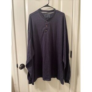 Hanes Beefy Tee Men's Long Sleeve T-Shirt 1/4 Button Blue Size 3XL